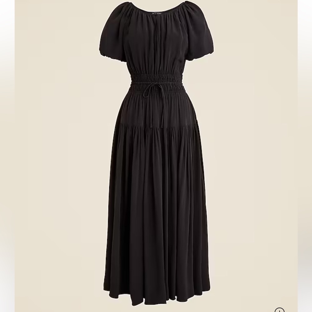 NWT! J.Crew Elena classic black puff-sleeve dress in crepe de chine. Small $178